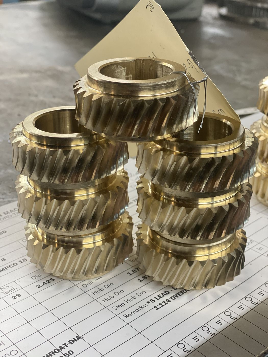 Bronze helical gears with their gear sheet