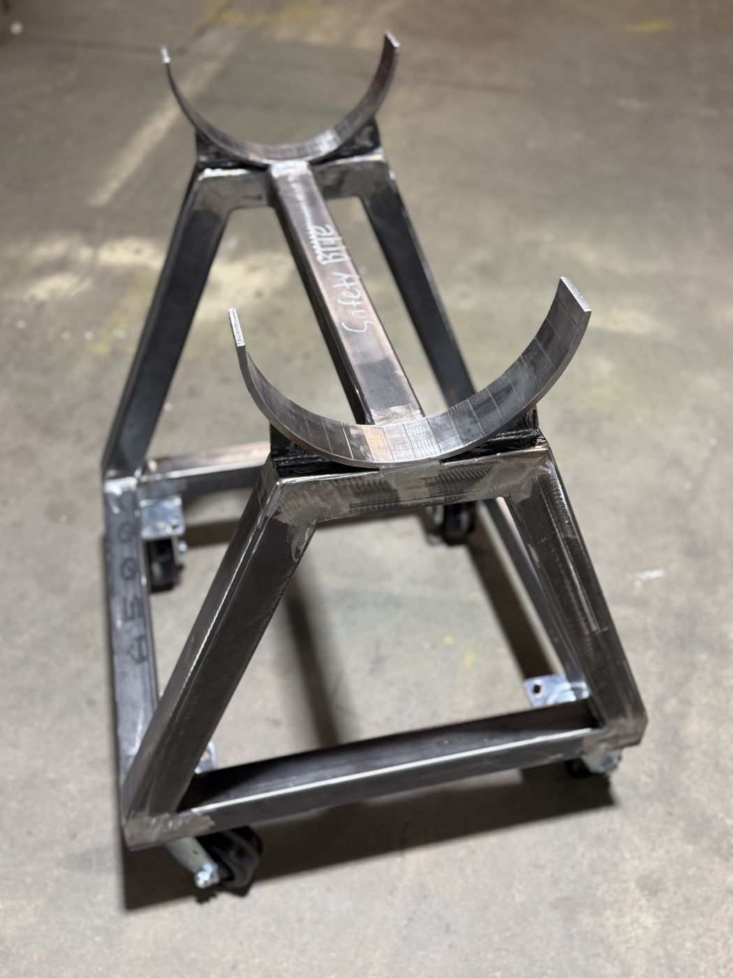 Another angle of the bare welded cradle cart