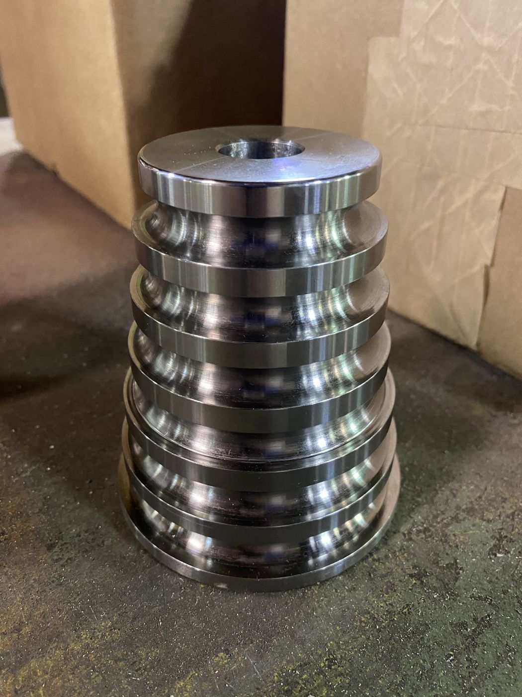 A multi-step machined steel pulley